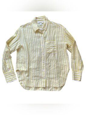ON-34th‎ Yellow & White Striped Linen Blend Button Down Size Small